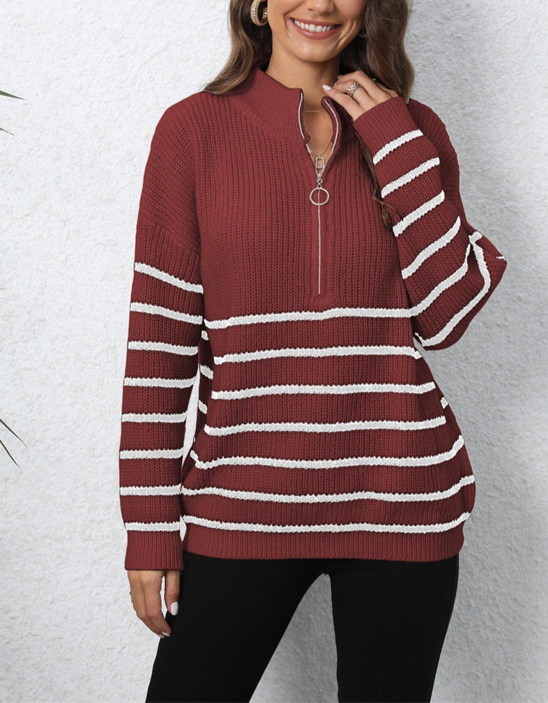 Mock Neck Langermet Zip-Up Trui