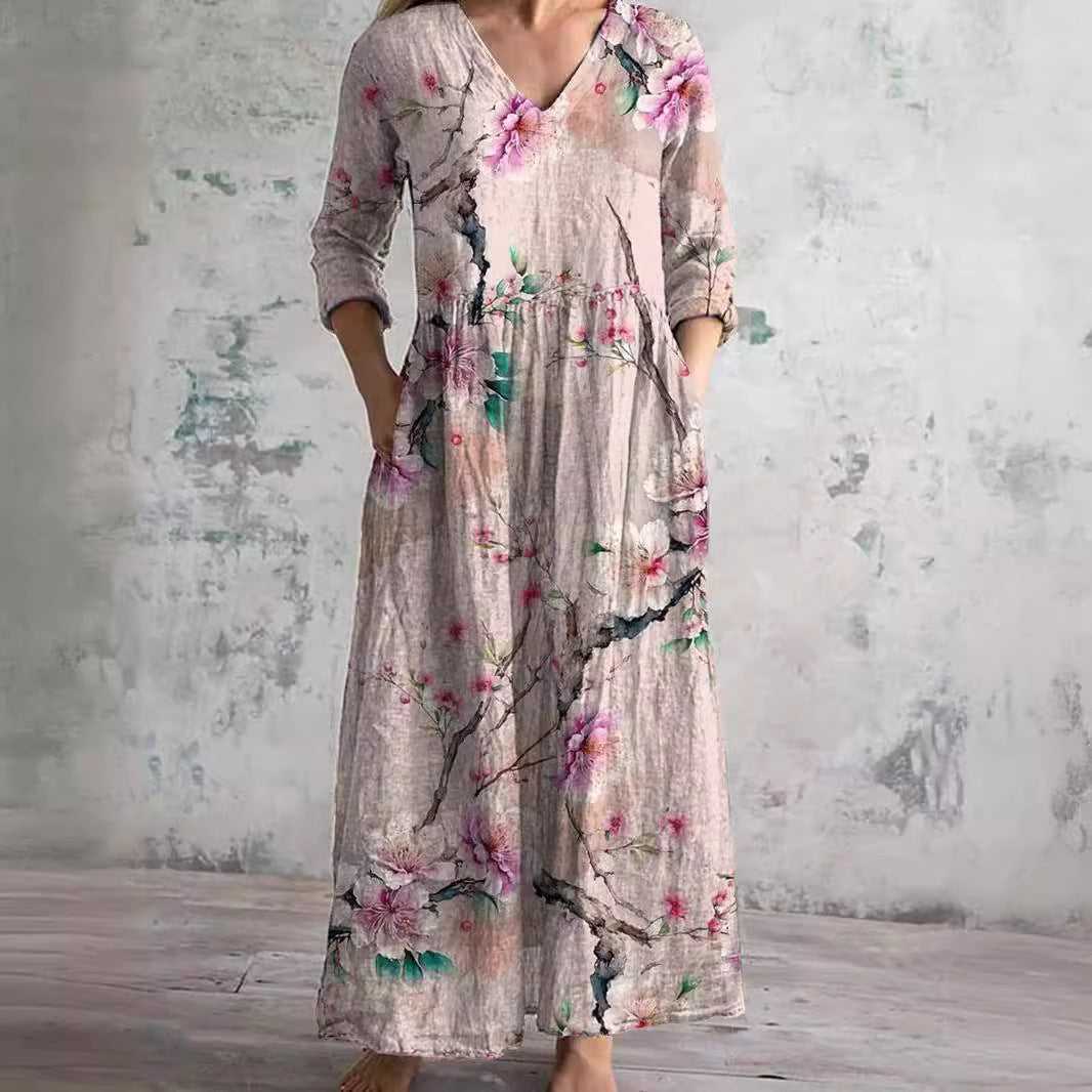 Carla | Zomerjurk met V-hals en Bloemenpatroon
