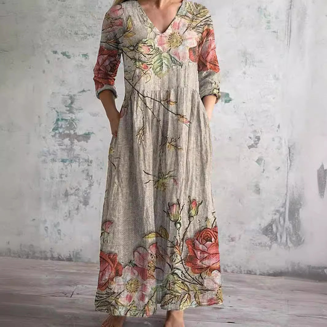 Carla | Zomerjurk met V-hals en Bloemenpatroon