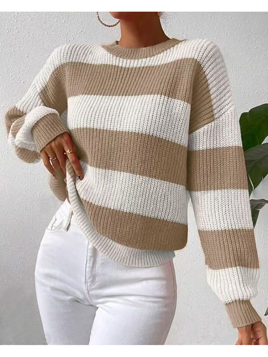 Dames Gestreepte Lange Mouwen Crew Neck Trui