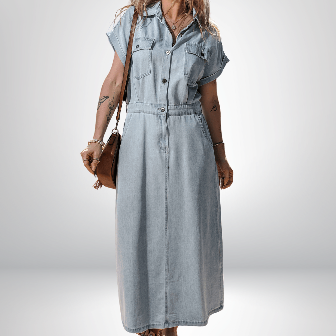 Sofia® | Elegante Denimjurk met Korte Vlindermouwen