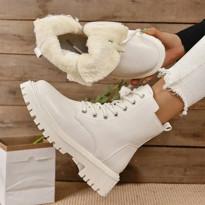 ChicPlush - Dames Plush Veterschoenen Enkellaarsjes