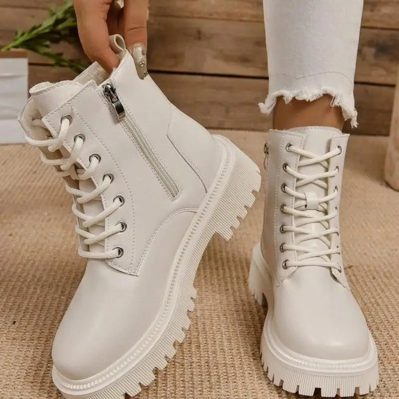ChicPlush - Dames Plush Veterschoenen Enkellaarsjes