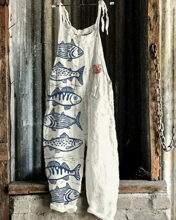 Marini™ | Linnen Jumpsuit met Japans Patroon