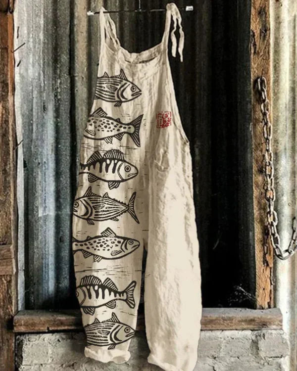 Marini™ | Linnen Jumpsuit met Japans Patroon