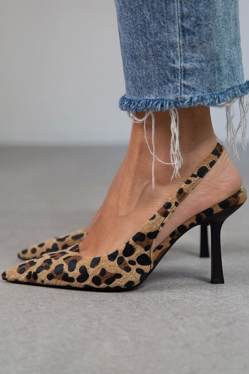 Liorina | Kaki pumps met luipaardprint en puntige neus