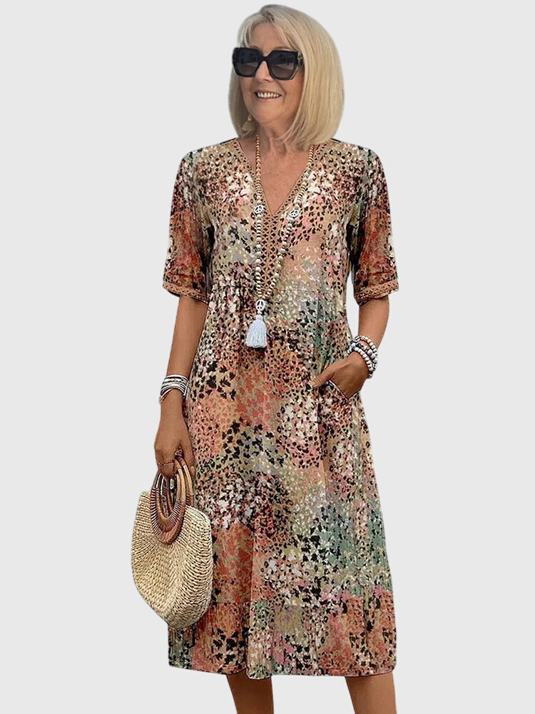Bella | Elegante Bloemen Midi Jurk