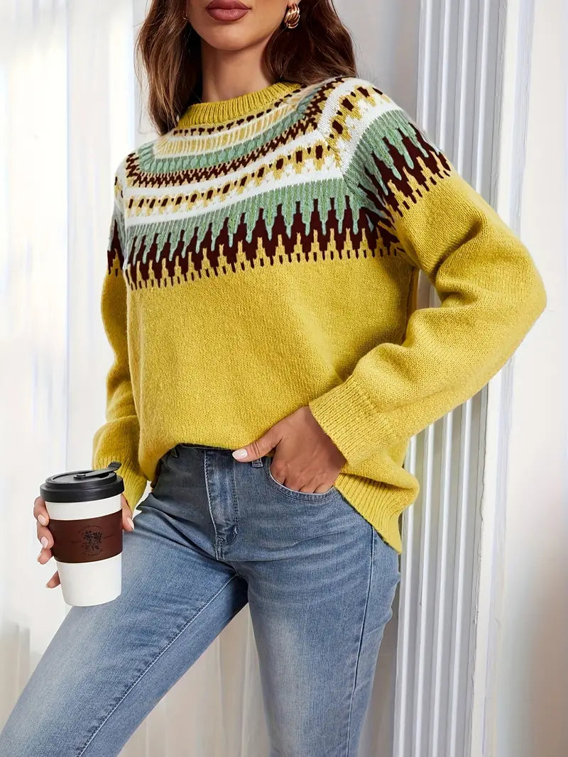 Bold Geo Pattern Sweater met Retro Stijl