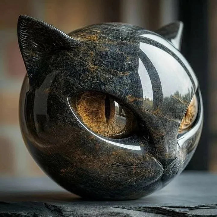NyxCharm - Mystieke Zwarte Kat Hoofd Sculptuur