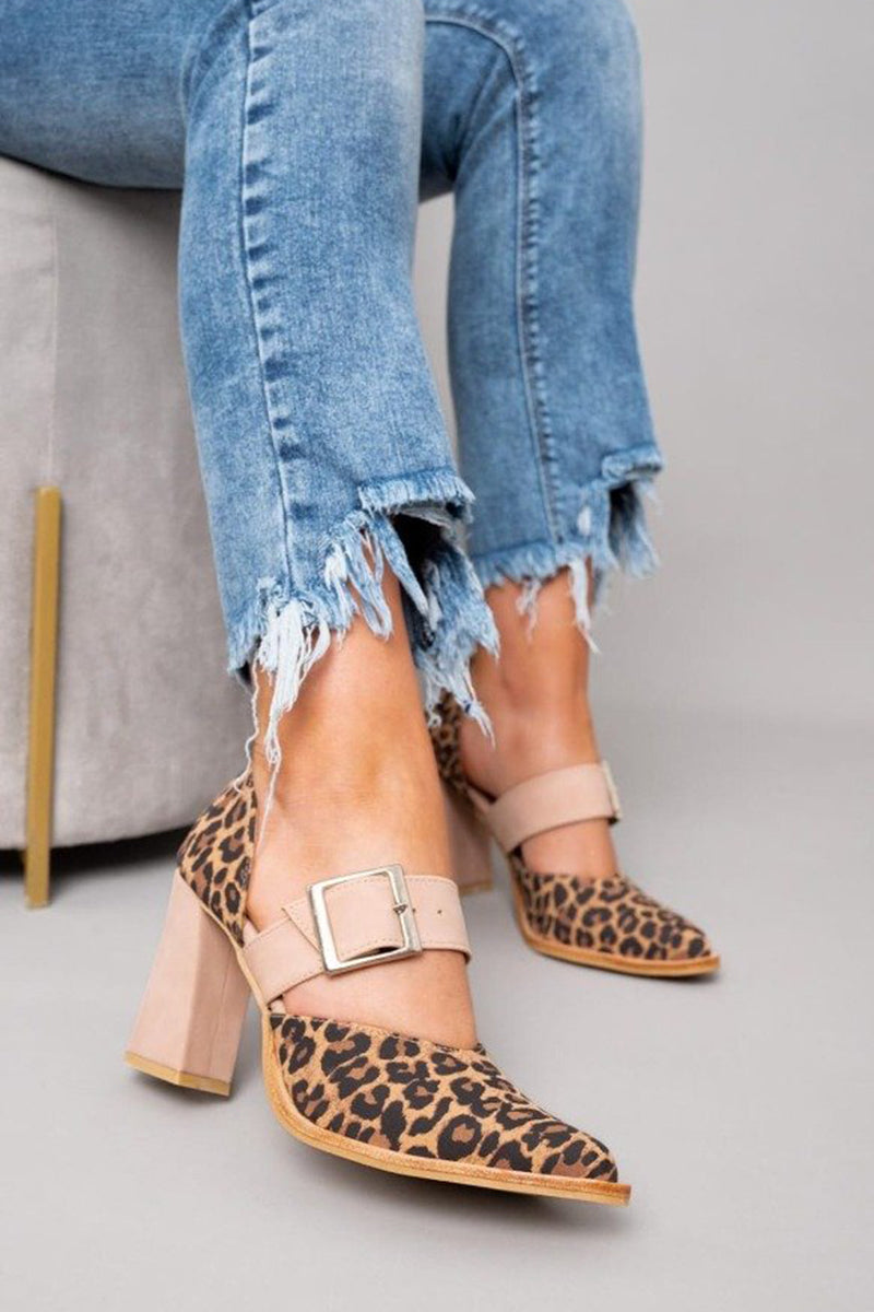Selveta | Leopardenprint suède sandalen met stabiele hak
