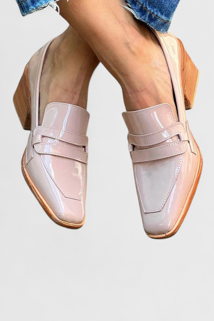 Rode Leren Lakschoenen Sasha met Vierkante Neus en Hoge Hak
