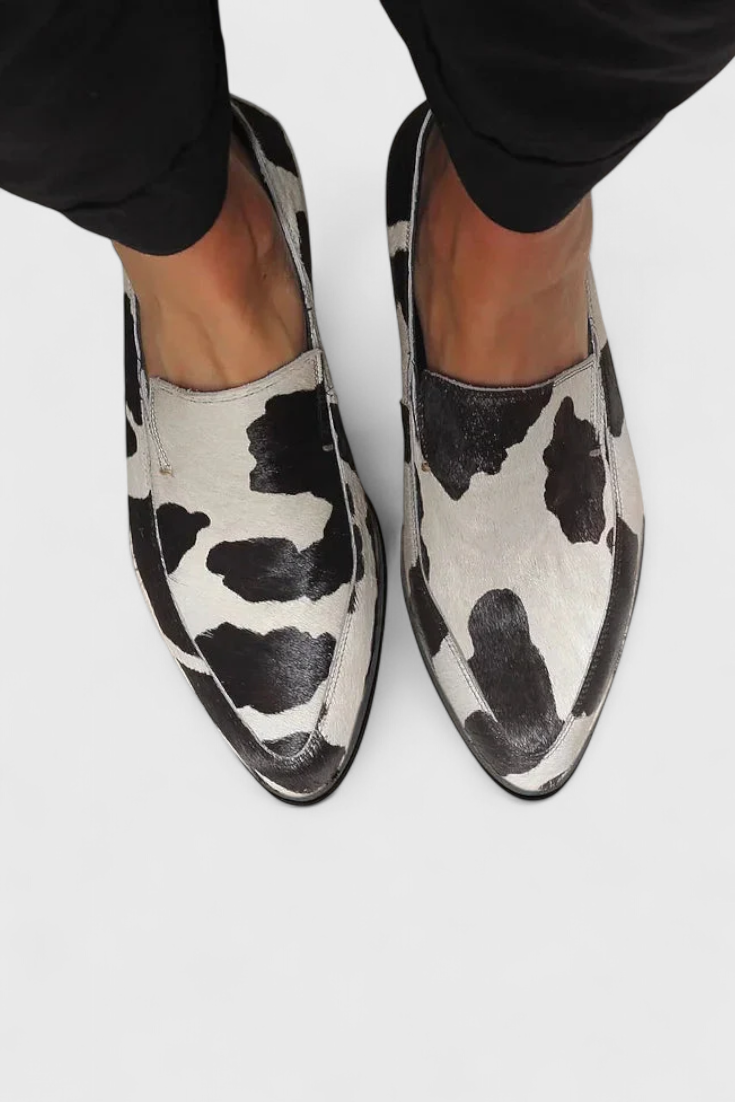 Elegante Macarena Instappers met Lage Hak en Dierenprint