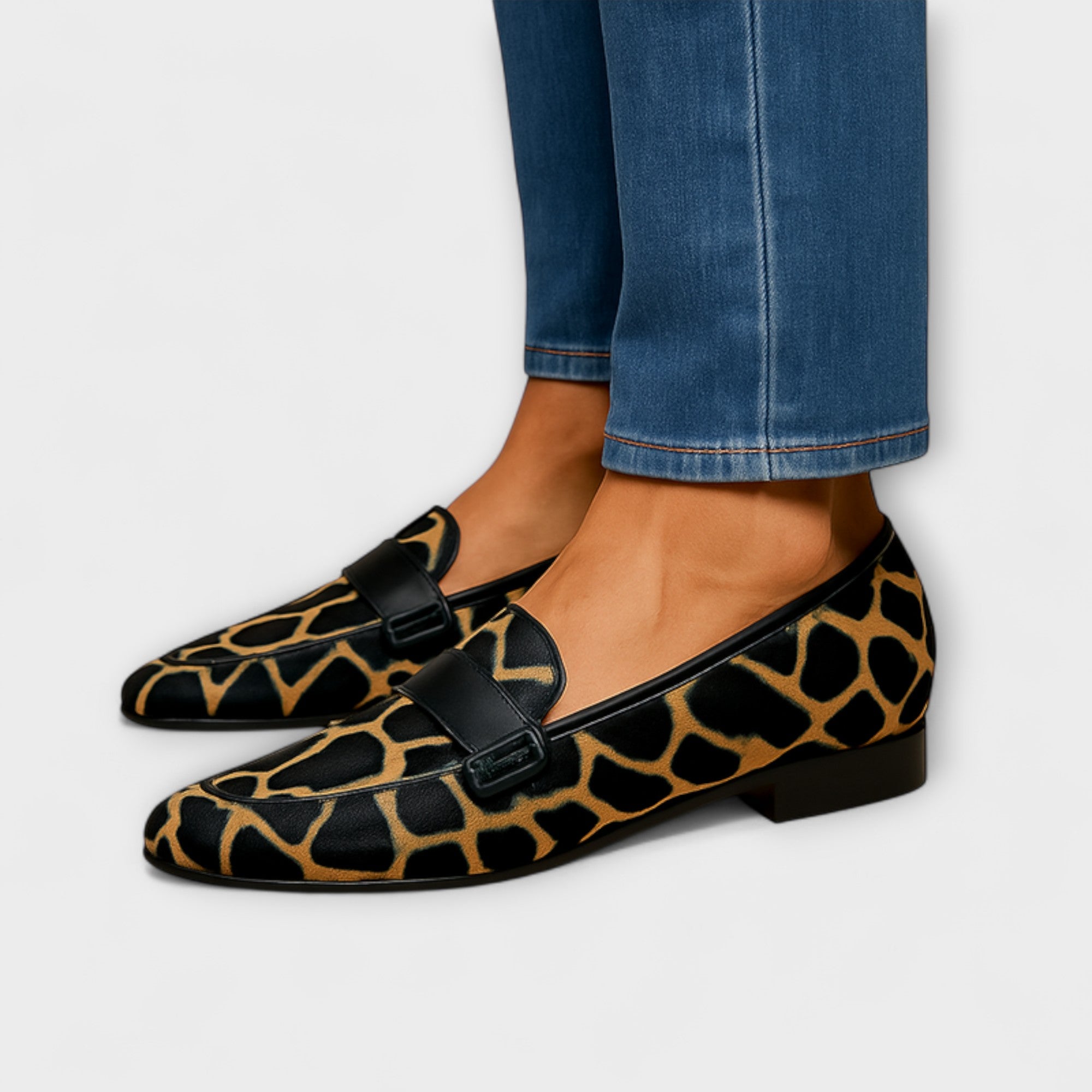 Mocassins Wale met Luipaardprint en Decoratieve Band