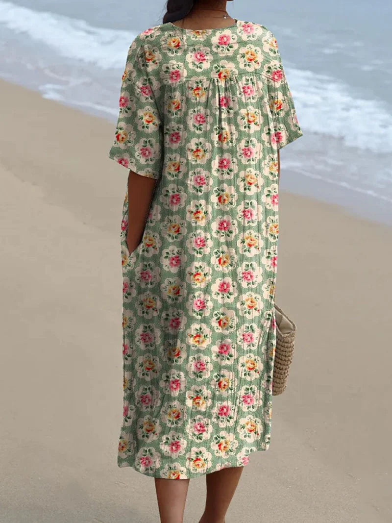 Éliane | Vintage bloemenjurk in zeegroen