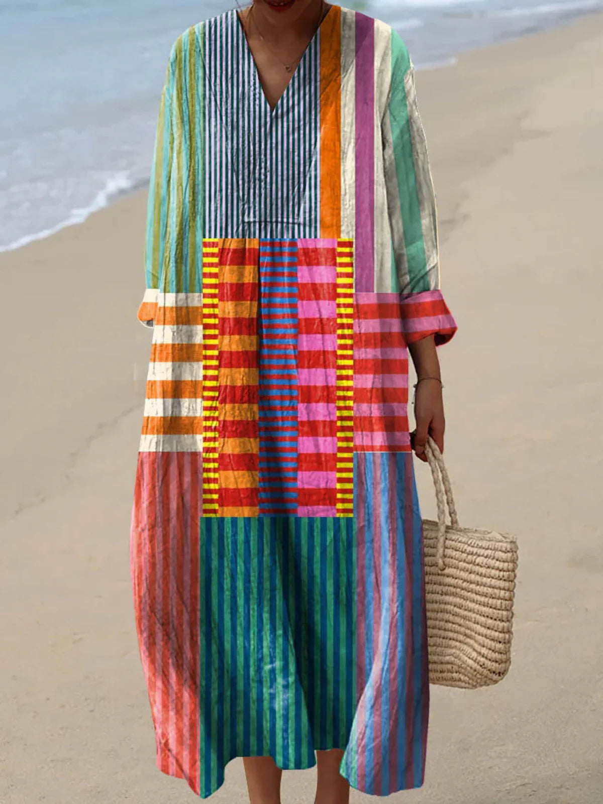 Inaya | Lange Multicolor Patchwork Jurk
